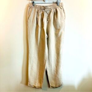 J CREW Sz 10 100% Linen Elastic Band Drawstring Waist Pockets Tapered Leg Pants